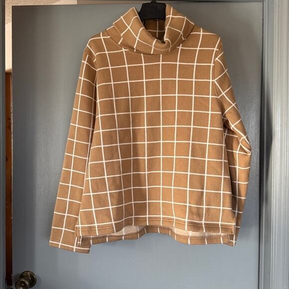 J. Crew Women's Tan Windowpane Plaid Pullover Turtleneck Sweater sz 2X Cozy - Picture 1 of 6